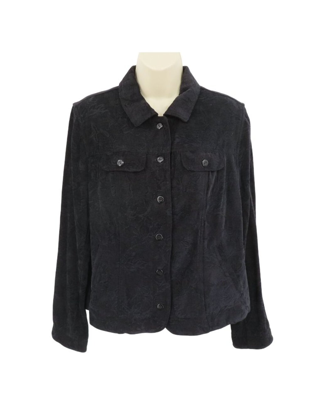 Croft & Barrow Women Medium Black Damask Floral Velvet Collar Button Jacket Coat